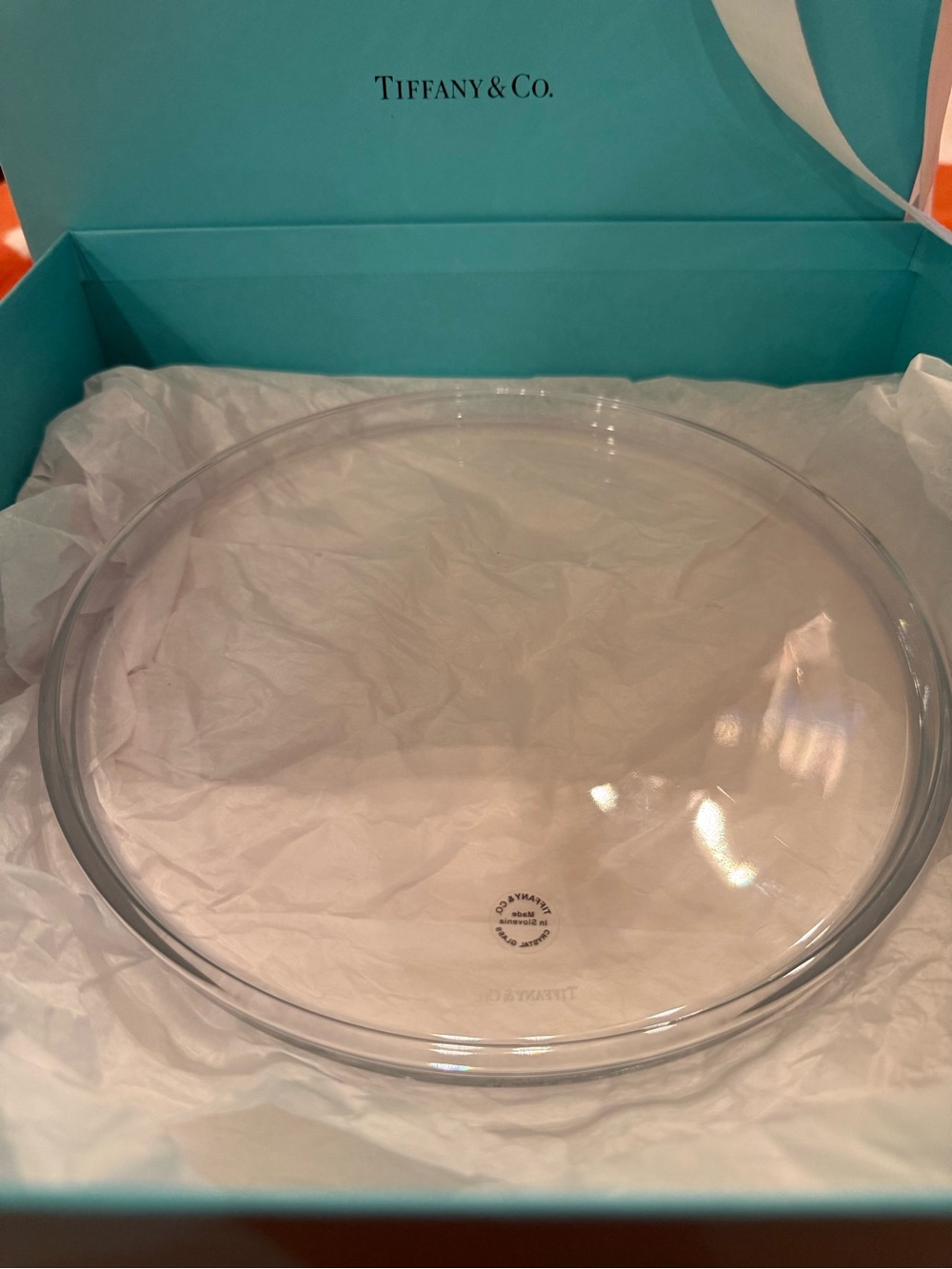 Tiffany & Co. Clear Crystal Glass 8” Plate New in Tiffany Blue Box & Bow